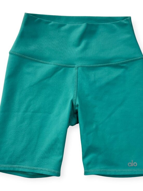 Alo Yoga Shorts Womens XS High Waist Biker in Teal Green Athletic Workout Wear - Picture 2 of 7